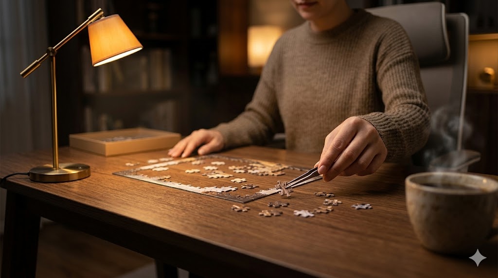 長時間のパズル作業でも首・腰・目を痛めない環境作りと疲労対策
